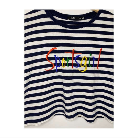 Womens Sportsgirl cropped striped t-shirt tee size XS cotton dark navy - Picture 8 of 10